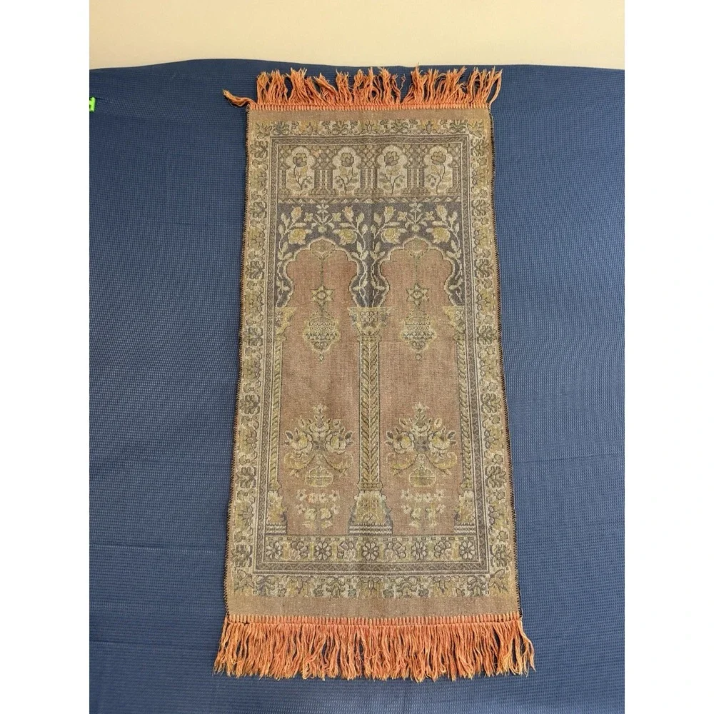 Vintage 70s Wall Hanging Tapestry Floral Vibrant Mid Century Cottage Copper Blue